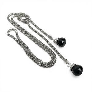 Lariat Y Knot Necklace Popcorn Chain Black Faceted Ball Pendants Sparkle Chic